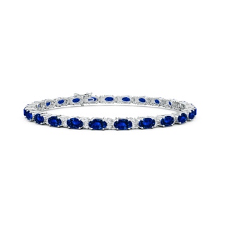 5x3mm AAAA Classic Oval Blue Sapphire and Diamond Tennis Bracelet in White Gold