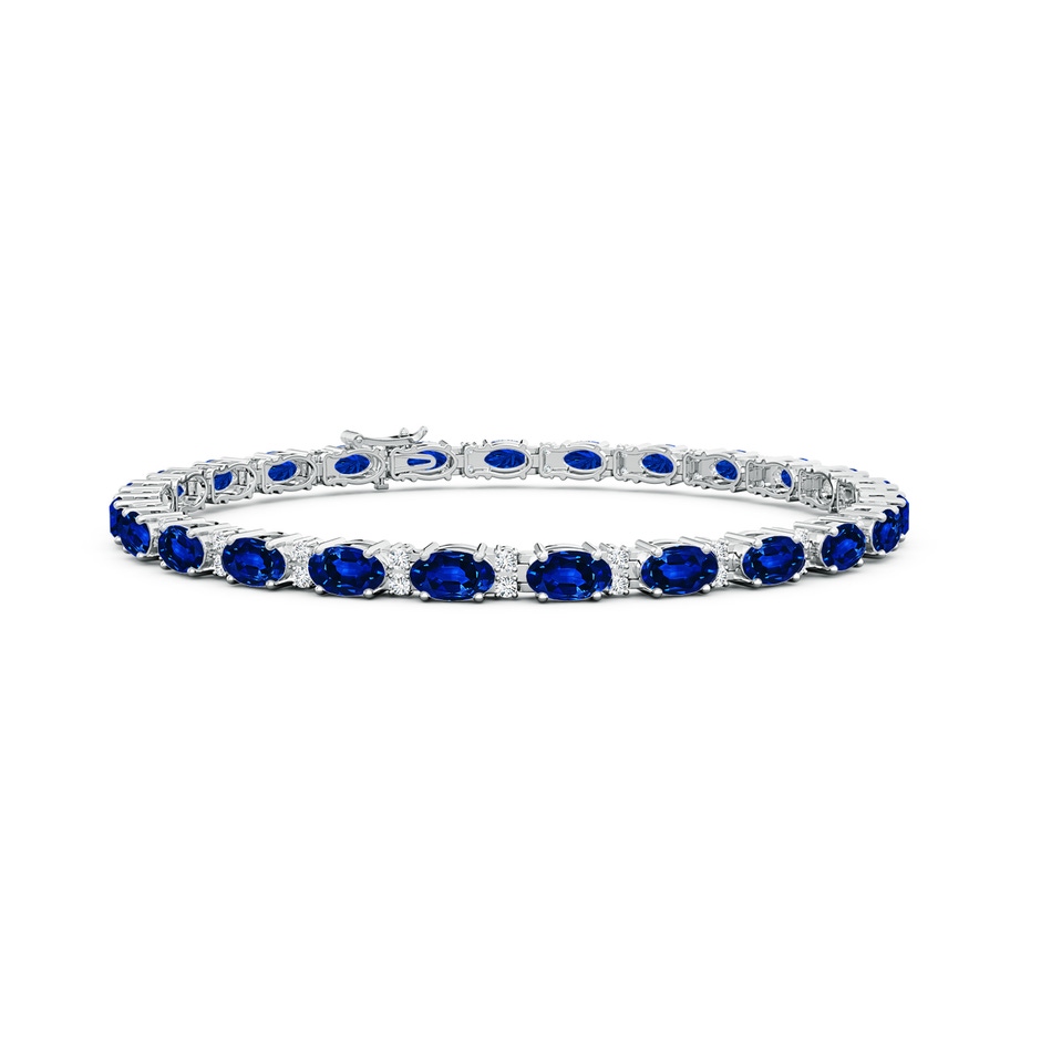 5x3mm Lab-Grown Classic Oval Blue Sapphire and Diamond Tennis Bracelet in White Gold 