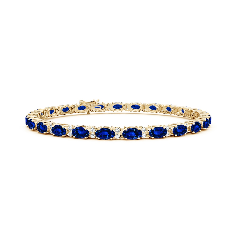 5x3mm AAAA Classic Oval Blue Sapphire and Diamond Tennis Bracelet in Yellow Gold