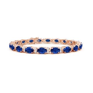 6x4mm AAA Classic Oval Blue Sapphire and Diamond Tennis Bracelet in 18K Rose Gold