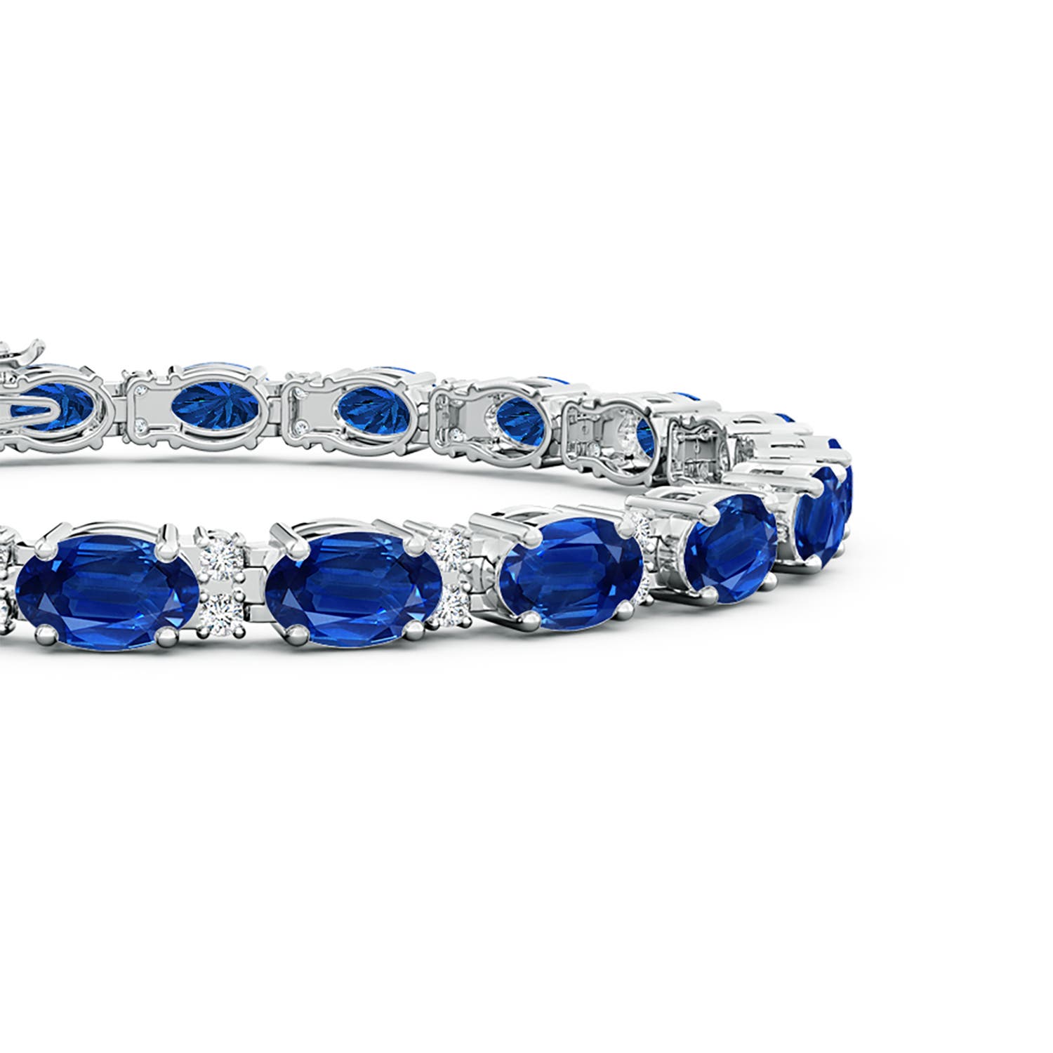 6x4mm AAA Classic Oval Blue Sapphire and Diamond Tennis Bracelet in 18K White Gold