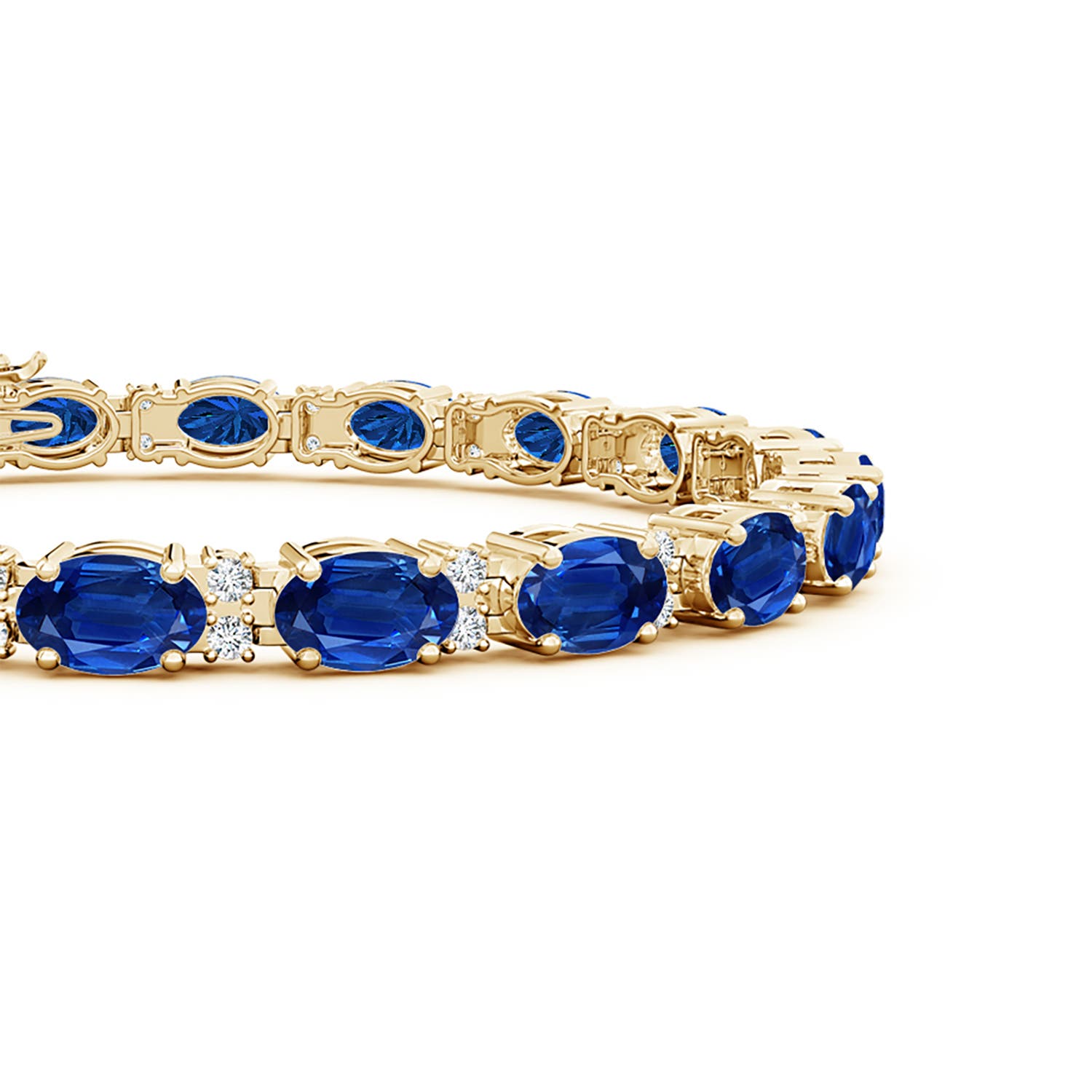 6x4mm AAA Classic Oval Blue Sapphire and Diamond Tennis Bracelet in 18K Yellow Gold