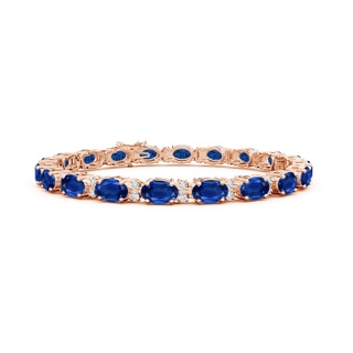 6x4mm AAA Classic Oval Blue Sapphire and Diamond Tennis Bracelet in Rose Gold