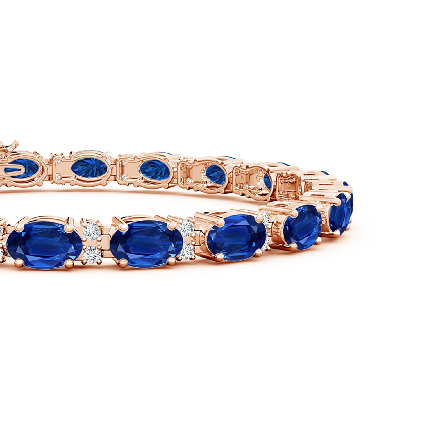 6x4mm AAA Classic Oval Blue Sapphire and Diamond Tennis Bracelet in Rose Gold