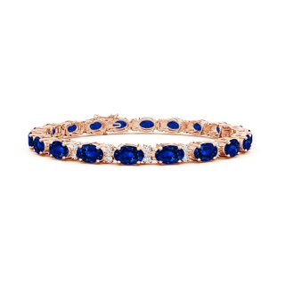 6x4mm AAAA Classic Oval Blue Sapphire and Diamond Tennis Bracelet in 18K Rose Gold