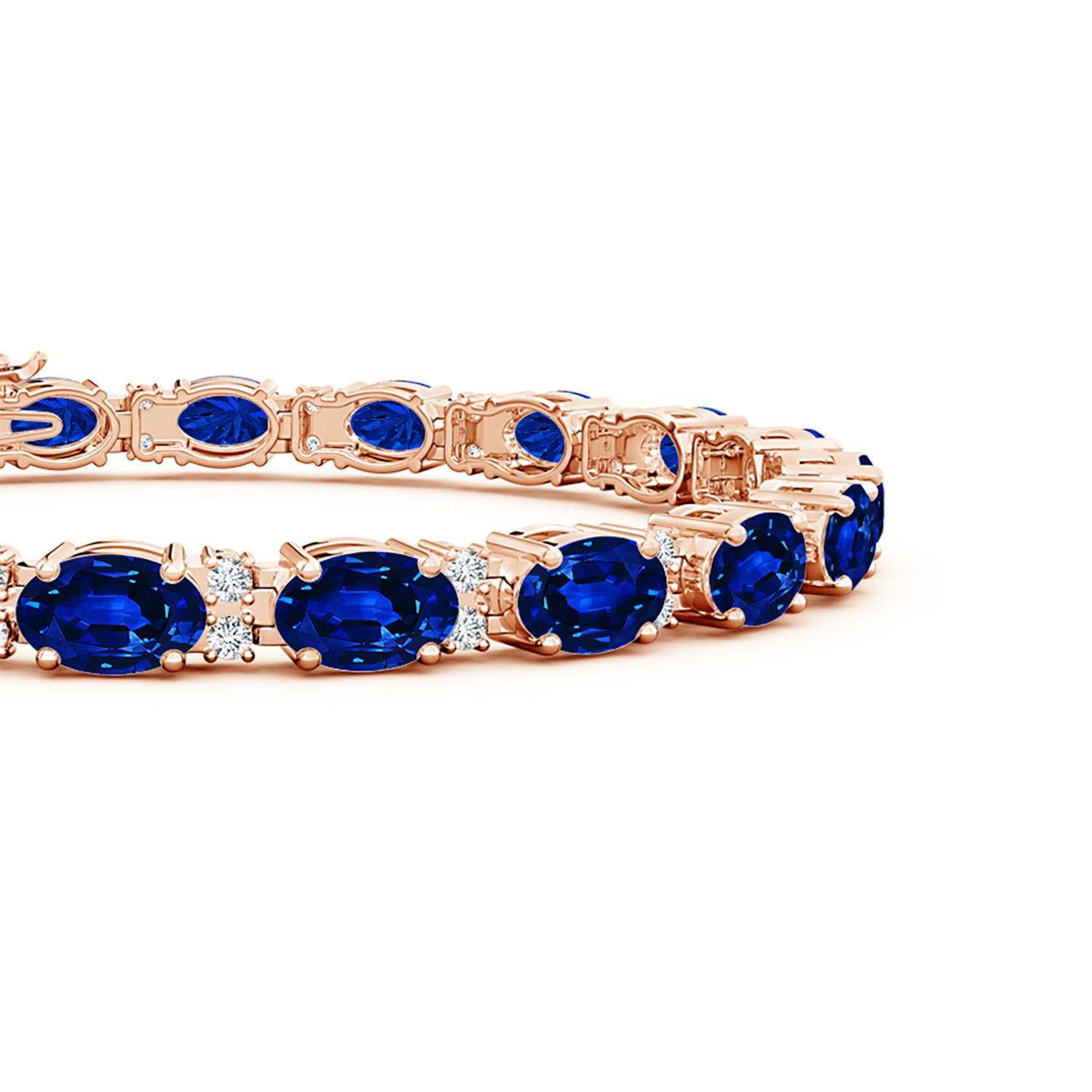 6x4mm AAAA Classic Oval Blue Sapphire and Diamond Tennis Bracelet in 18K Rose Gold