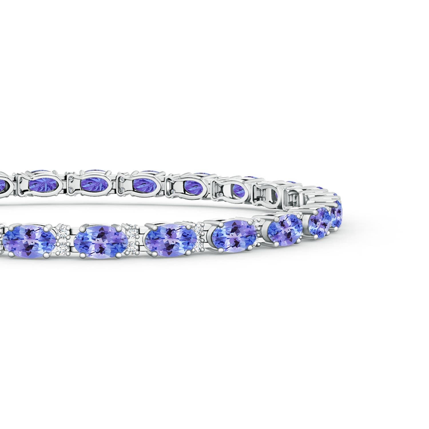 5x3mm AAA Classic Oval Tanzanite and Diamond Tennis Bracelet in White Gold - side 1