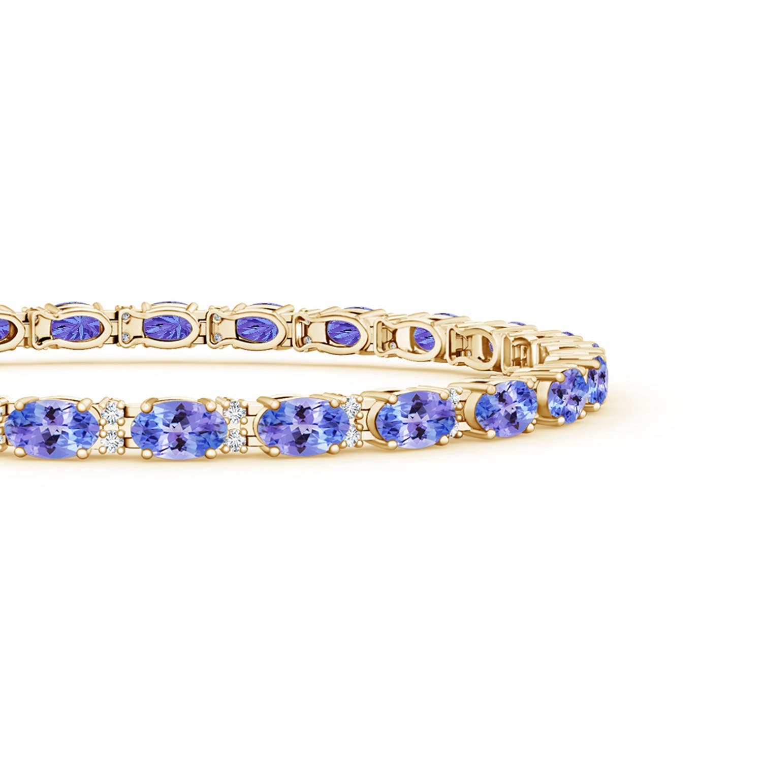 5x3mm AAA Classic Oval Tanzanite and Diamond Tennis Bracelet in Yellow Gold
