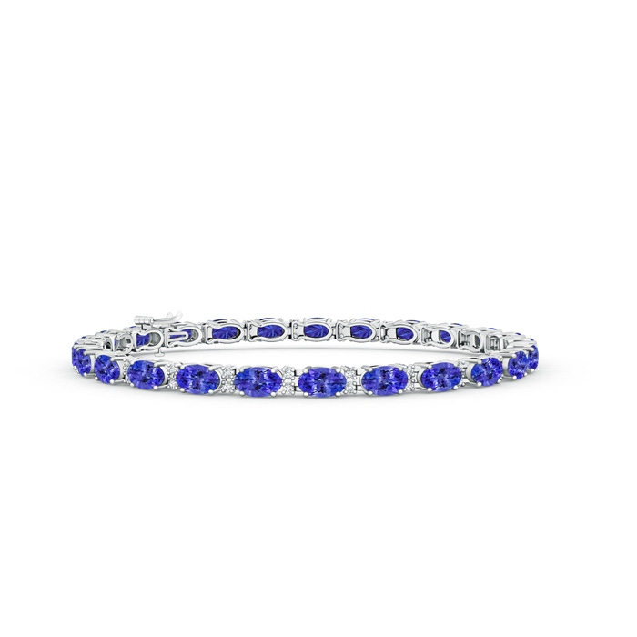 5x3mm AAAA Classic Oval Tanzanite and Diamond Tennis Bracelet in 10K White Gold
