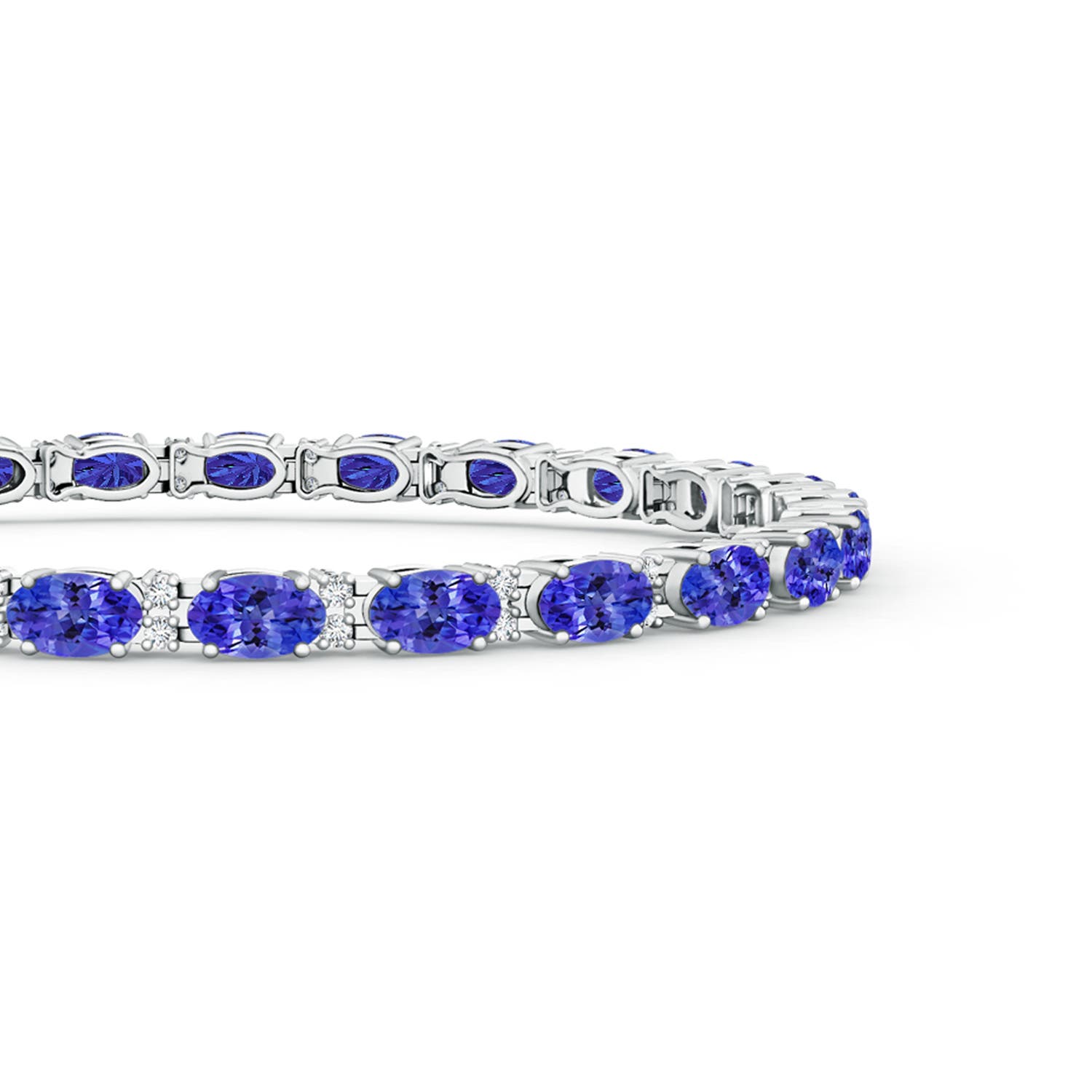 5x3mm AAAA Classic Oval Tanzanite and Diamond Tennis Bracelet in White Gold - side 1