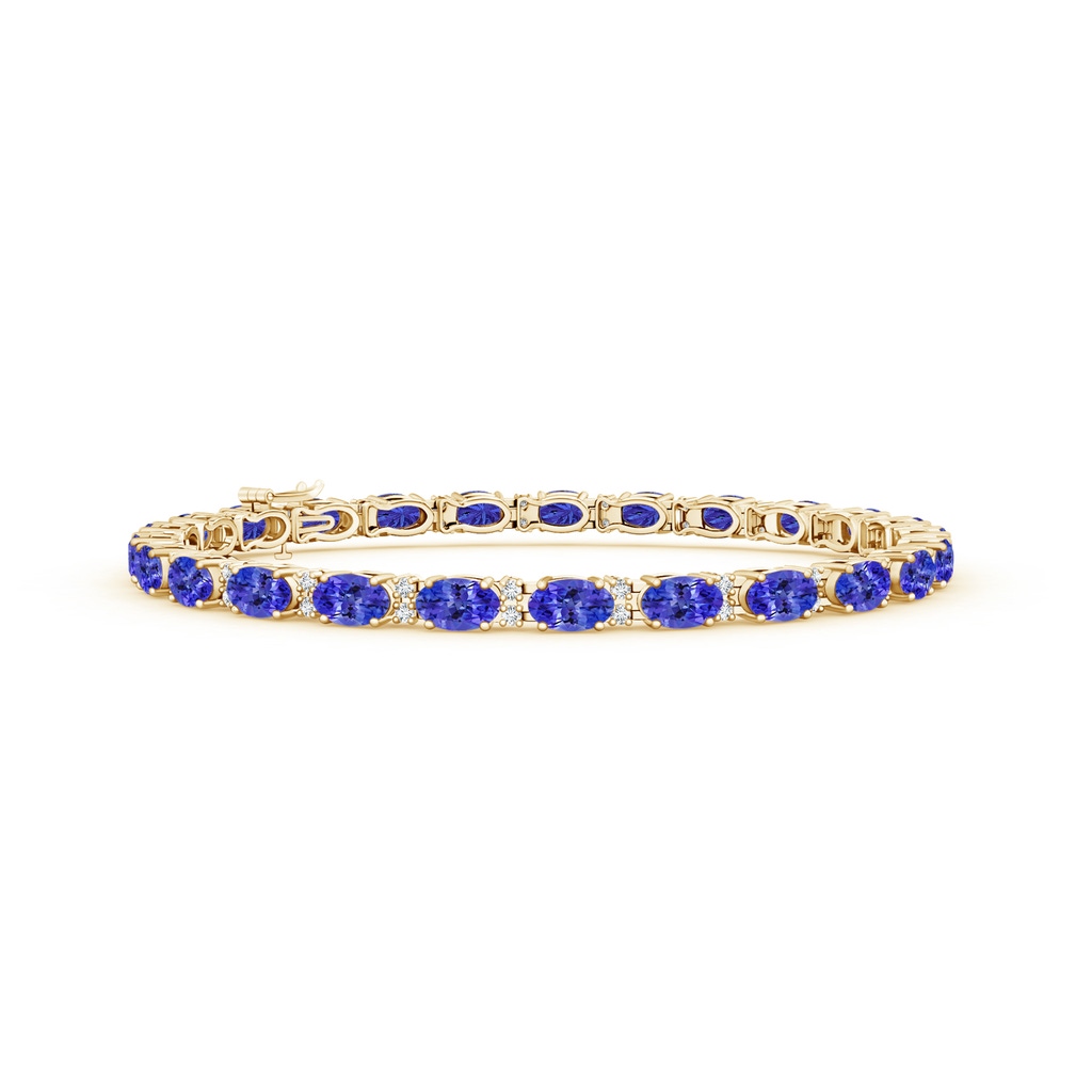 5x3mm AAAA Classic Oval Tanzanite and Diamond Tennis Bracelet in Yellow Gold