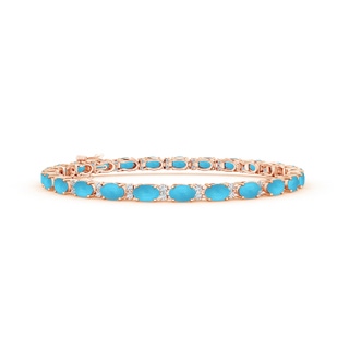 5x3mm AA Classic Oval Turquoise and Diamond Tennis Bracelet in Rose Gold
