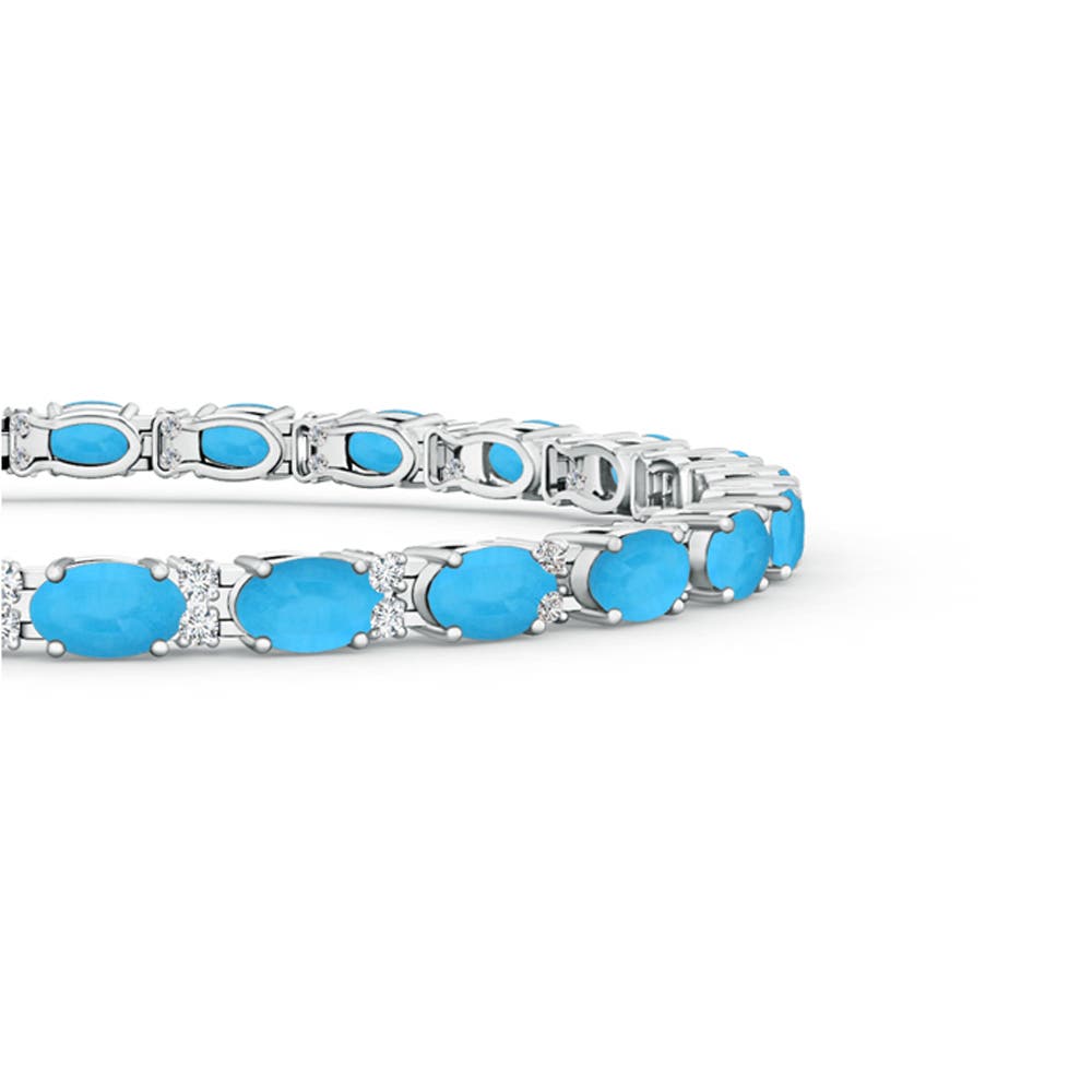 5x3mm AAA Classic Oval Turquoise and Diamond Tennis Bracelet in White Gold - side 3