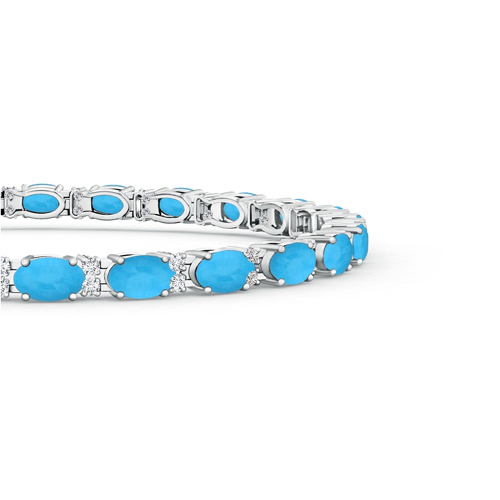 5x3mm AAA Classic Oval Turquoise and Diamond Tennis Bracelet in White Gold - side 199