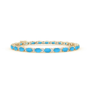 5x3mm AAA Classic Oval Turquoise and Diamond Tennis Bracelet in Yellow Gold