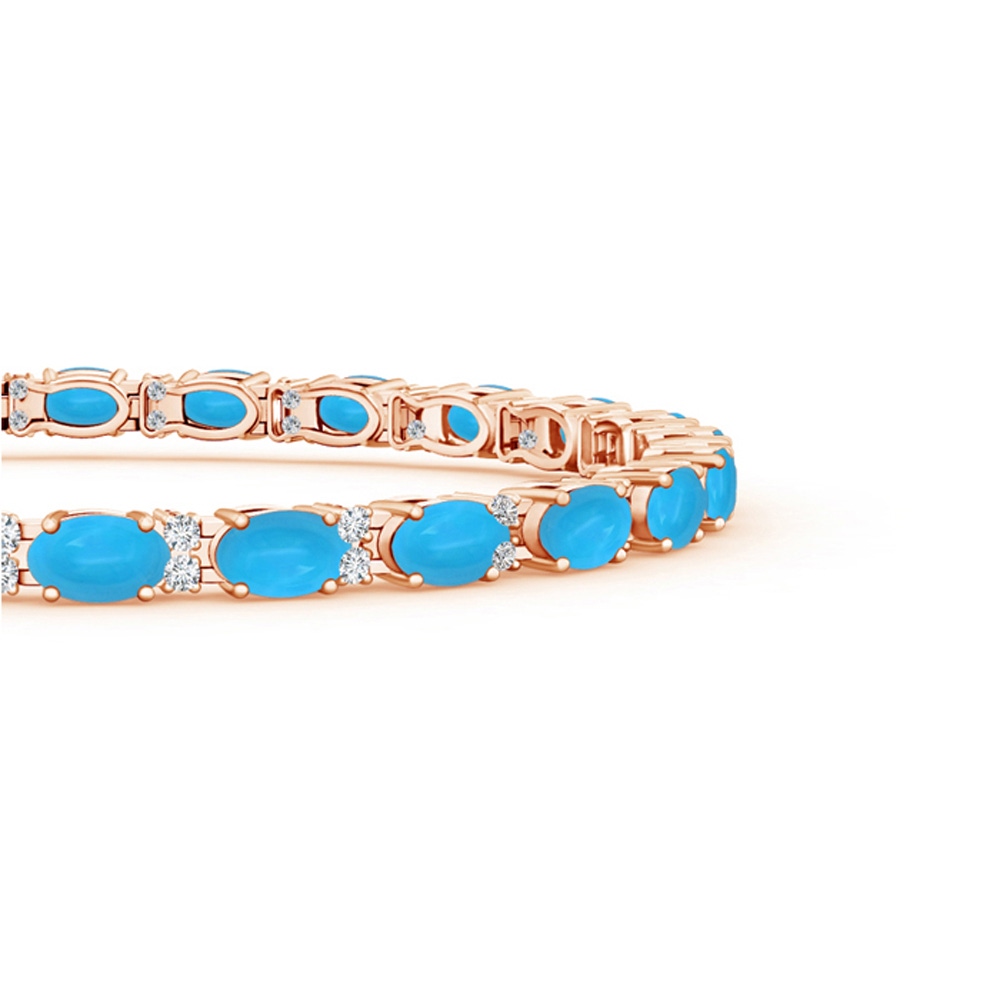 5x3mm AAAA Classic Oval Turquoise and Diamond Tennis Bracelet in Rose Gold - side 199
