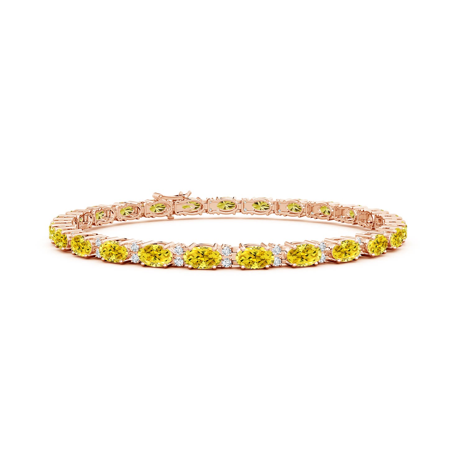 Angara 5.65 CTW Classic Oval Fancy Intense Yellow and White Diamond Tennis Bracelet in 18K Rose Gold