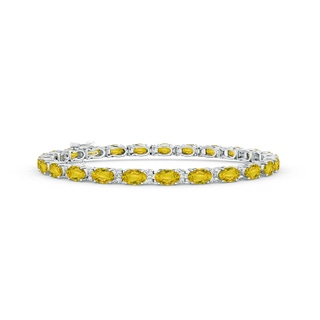 5x3mm AAAA Classic Oval Yellow Sapphire and Diamond Tennis Bracelet in White Gold