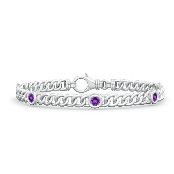 3.5mm AAA Bezel-Set Amethyst Curb Chain Link Bracelet in White Gold