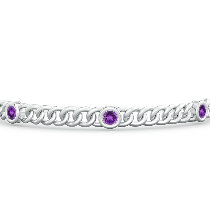 3.5mm AAA Bezel-Set Amethyst Curb Chain Link Bracelet in White Gold Product Image