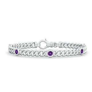 3.5mm AAAA Bezel-Set Amethyst Curb Chain Link Bracelet in White Gold