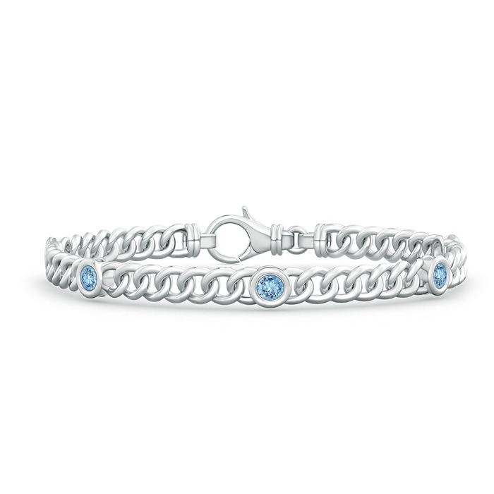 3.5mm AAAA Bezel-Set Aquamarine Curb Chain Link Bracelet in White Gold