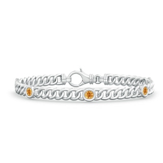 3.5mm A Bezel-Set Citrine Curb Chain Link Bracelet in S999 Silver