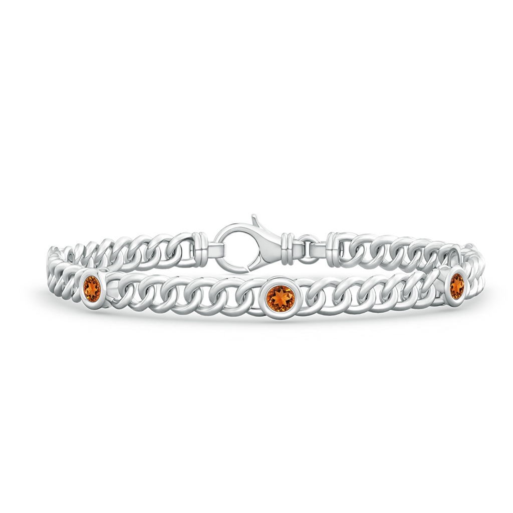 3.5mm AAAA Bezel-Set Citrine Curb Chain Link Bracelet in S999 Silver