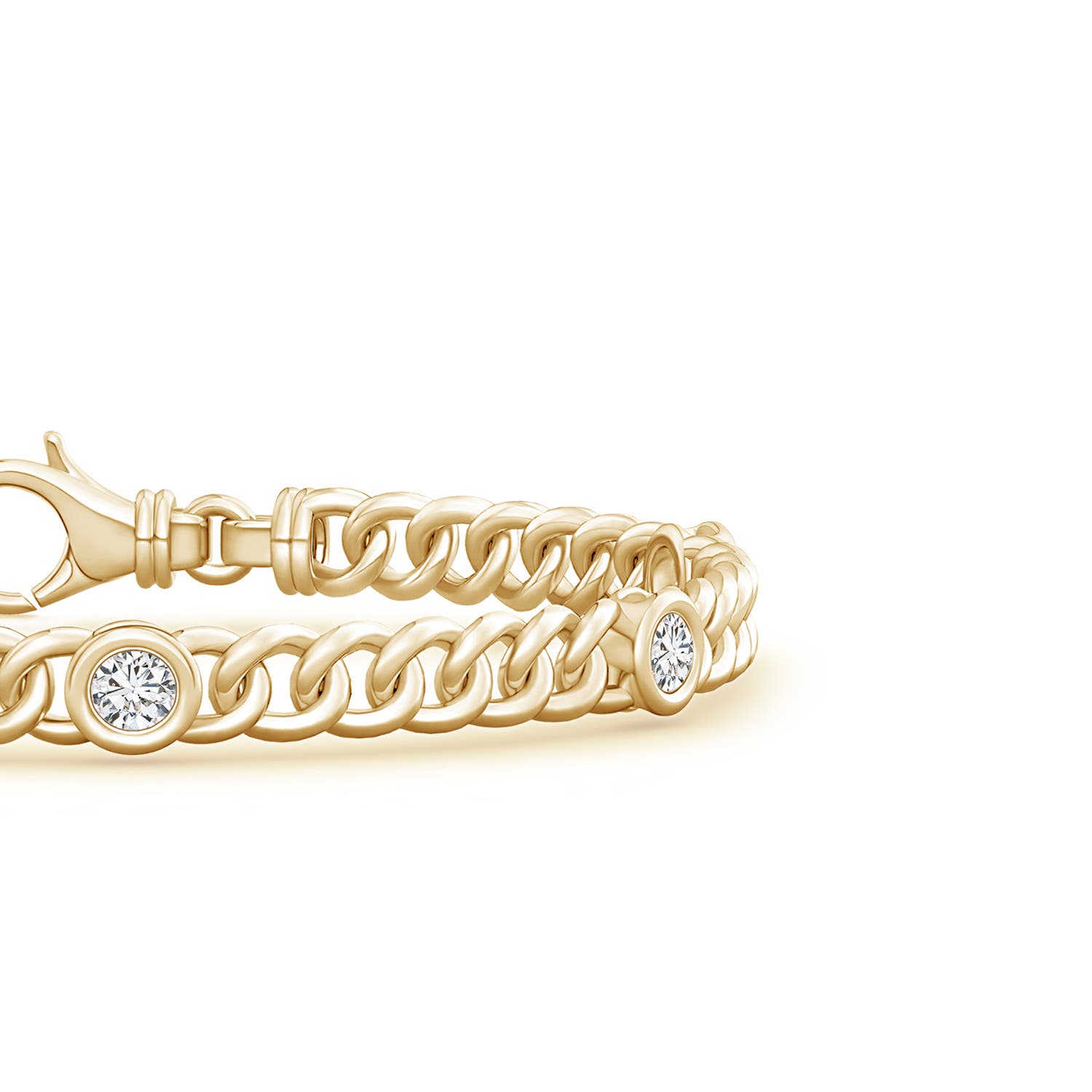 3.5mm HSI2 Bezel-Set Diamond Curb Chain Link Bracelet in Yellow Gold - side 2