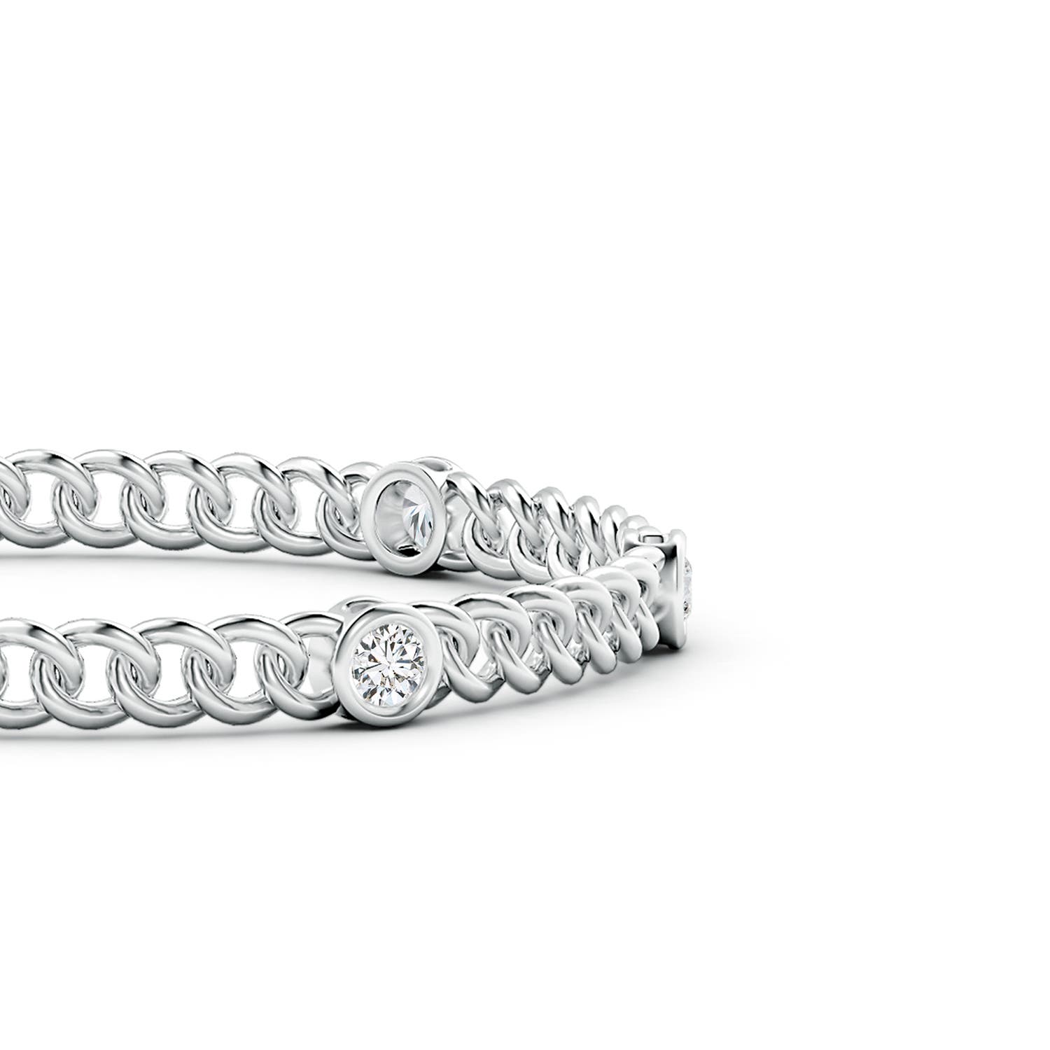 3.8mm HSI2 Bezel-Set Diamond Curb Chain Link Bracelet in White Gold