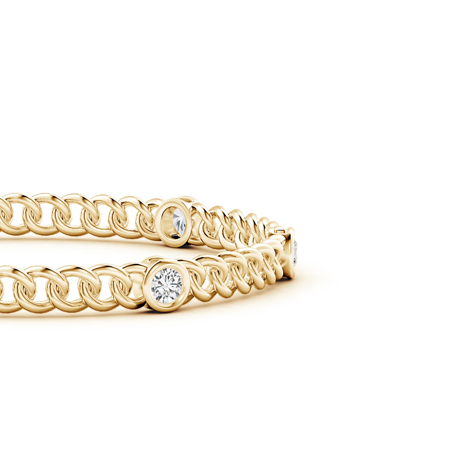 3.8mm HSI2 Bezel-Set Diamond Curb Chain Link Bracelet in Yellow Gold