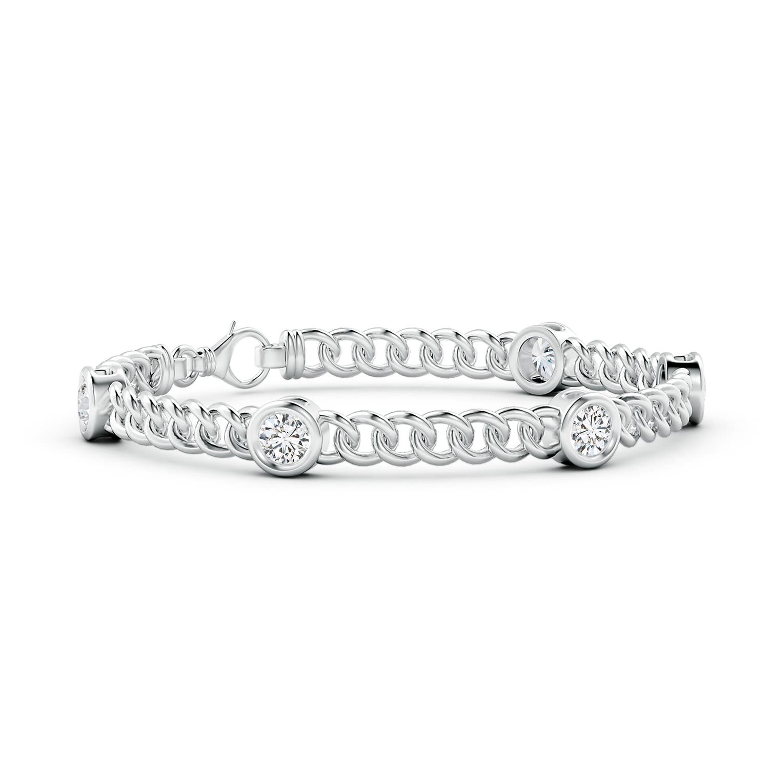 4.8mm HSI2 Bezel-Set Diamond Curb Chain Link Bracelet in White Gold