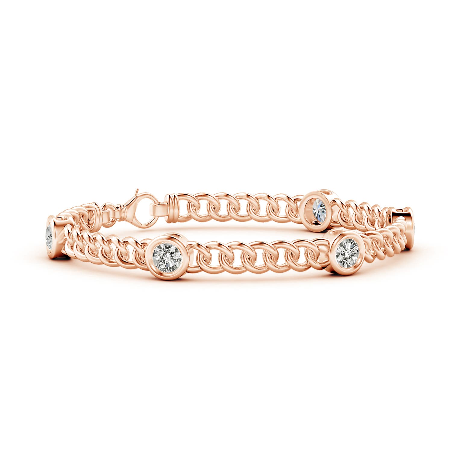 4.8mm KI3 Bezel-Set Diamond Curb Chain Link Bracelet in Rose Gold