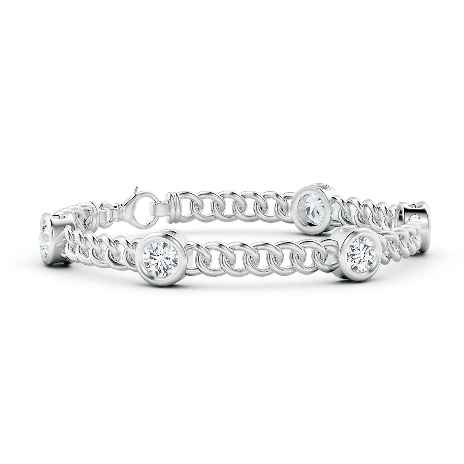 5.4mm GVS2 Bezel-Set Diamond Curb Chain Link Bracelet in White Gold