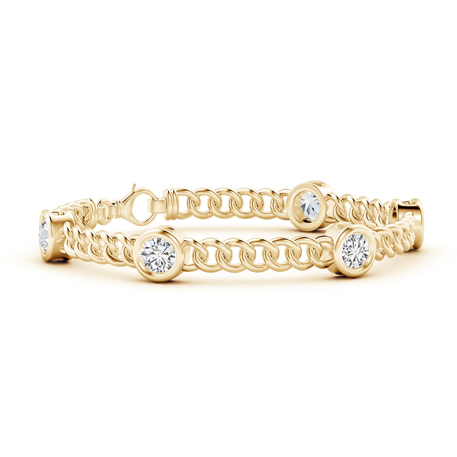 5.4mm HSI2 Bezel-Set Diamond Curb Chain Link Bracelet in Yellow Gold