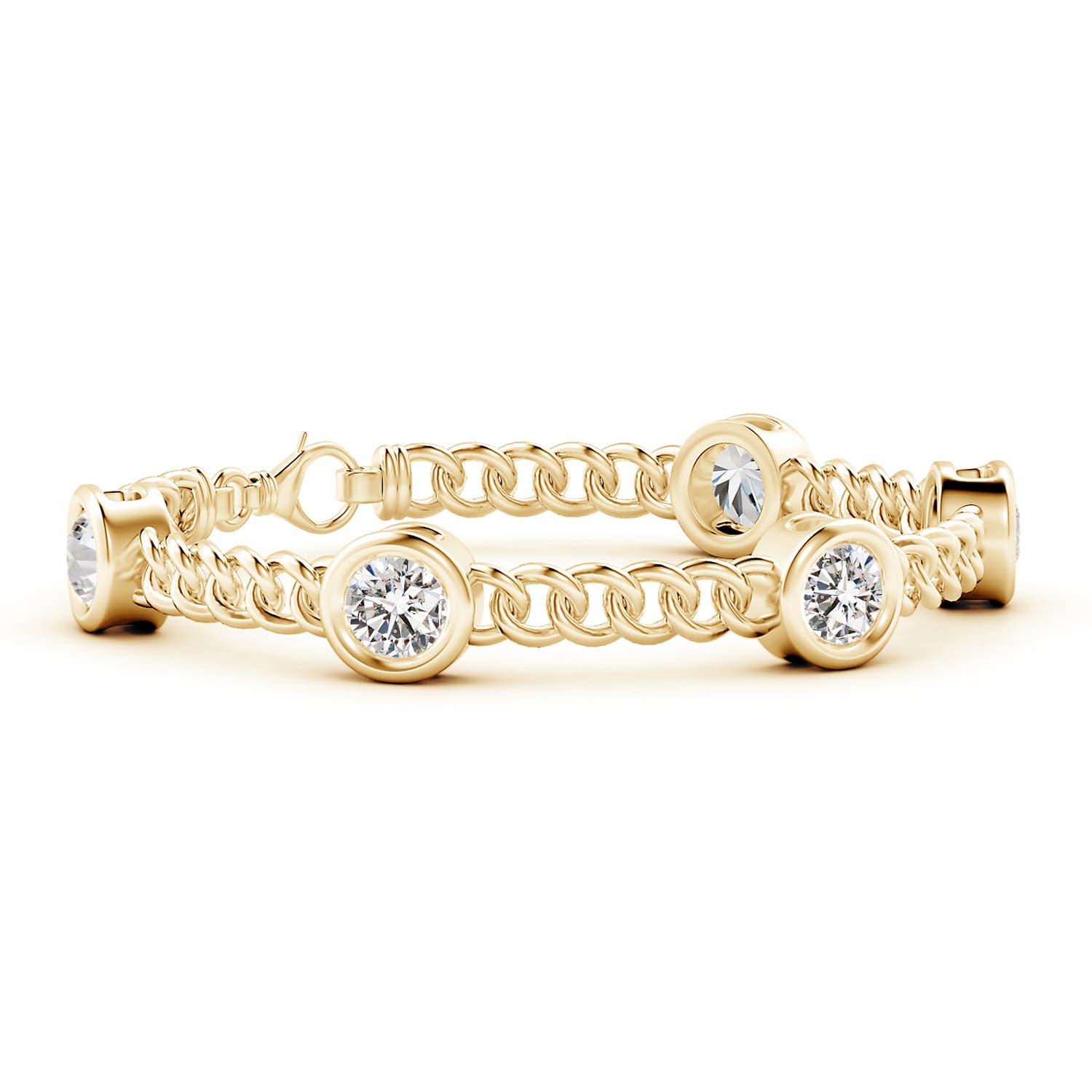 6.4mm IJI1I2 Bezel-Set Diamond Curb Chain Link Bracelet in Yellow Gold