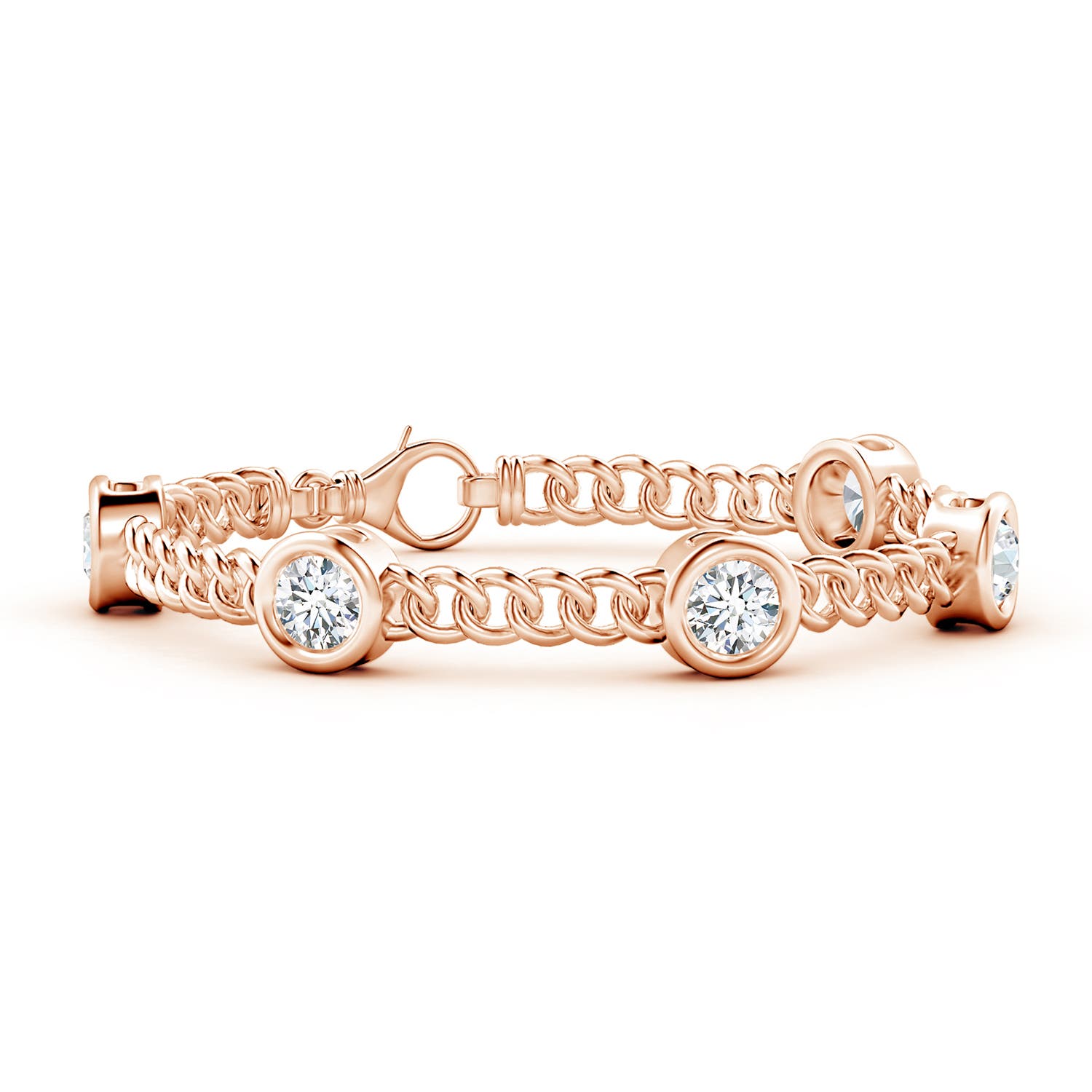 Diamond & Gold Curb Flexible Chain Ring 4 / Rose Gold