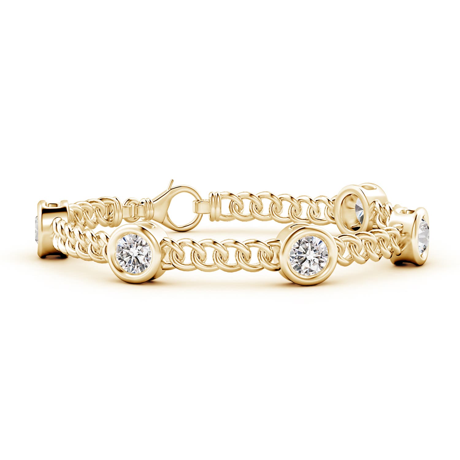 6mm IJI1I2 Bezel-Set Diamond Curb Chain Link Bracelet in Yellow Gold