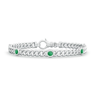 3.5mm A Bezel-Set Emerald Curb Chain Link Bracelet in 10K White Gold