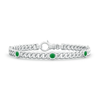 3.5mm AA Bezel-Set Emerald Curb Chain Link Bracelet in 10K White Gold