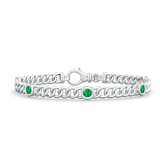 3.5mm AAA Bezel-Set Emerald Curb Chain Link Bracelet in 10K White Gold
