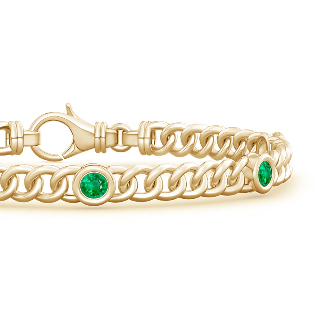 3.5mm AAA Bezel-Set Emerald Curb Chain Link Bracelet in Yellow Gold Side 199