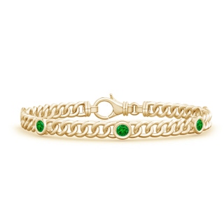 3.5mm AAAA Bezel-Set Emerald Curb Chain Link Bracelet in 10K Yellow Gold
