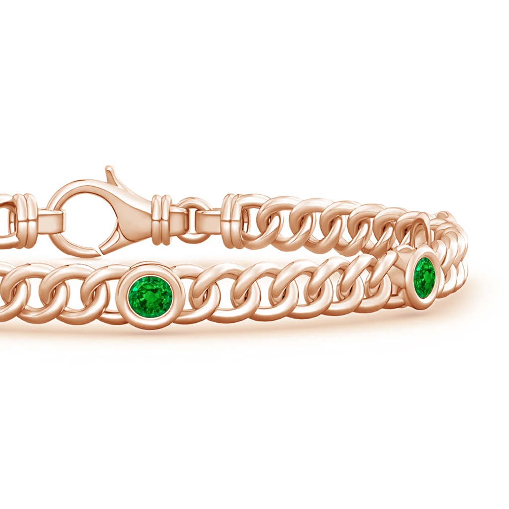 3.5mm AAAA Bezel-Set Emerald Curb Chain Link Bracelet in Rose Gold - side 199