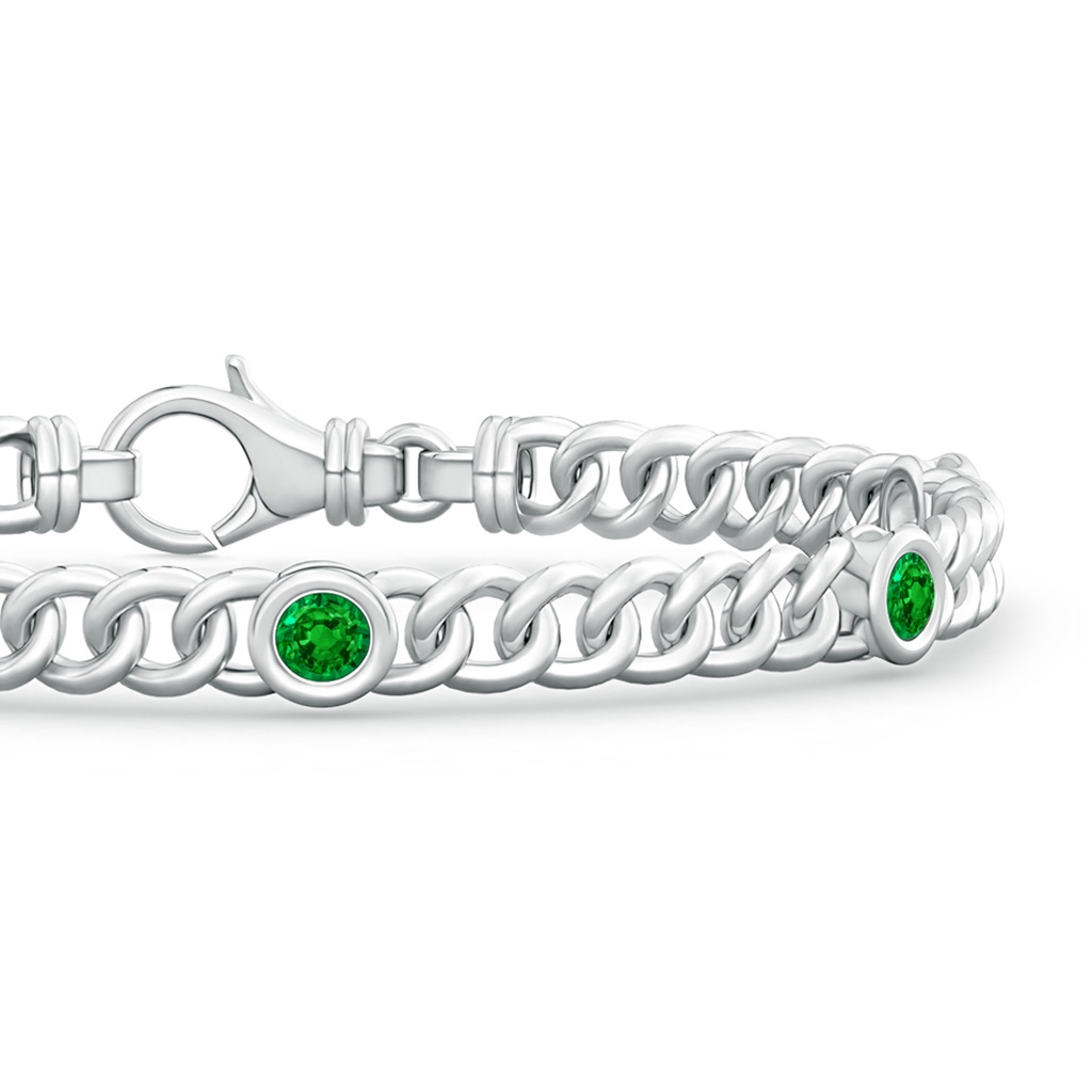 3.5mm AAAA Bezel-Set Emerald Curb Chain Link Bracelet in White Gold - side 199