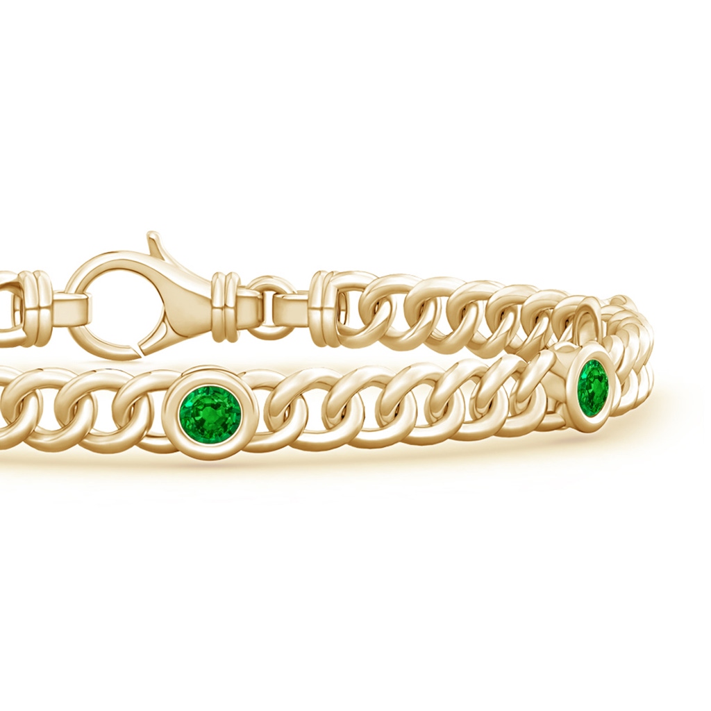 3.5mm AAAA Bezel-Set Emerald Curb Chain Link Bracelet in Yellow Gold Side 199
