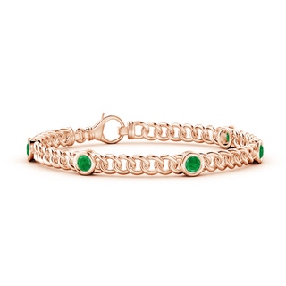 4mm AA Bezel-Set Emerald Curb Chain Link Bracelet in Rose Gold