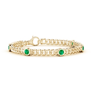 4mm AAA Bezel-Set Emerald Curb Chain Link Bracelet in 10K Yellow Gold