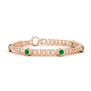 4mm AAAA Bezel-Set Emerald Curb Chain Link Bracelet in Rose Gold