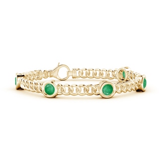5mm A Bezel-Set Emerald Curb Chain Link Bracelet in 10K Yellow Gold